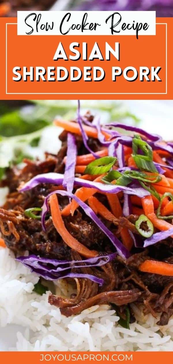 Slow Cooker Asian Shredded Pork - pulled pork made in crockpot, using Asian inspired seasoning. Pork is tender, fall-apart, and perfect as sandwich, tacos, served on rice or noodles. Easy to make and is the perfect weeknight dinner and meal prep. via @joyousapron