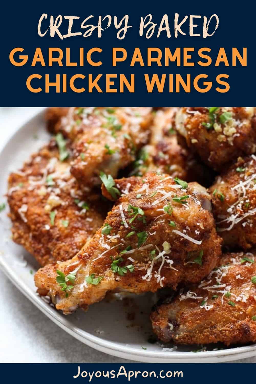 Baked Garlic Parmesan Chicken Wings - baked wings recipe! It's much healthier and just as crispy and yummy. These wings are coated with butter, parmesan and garlic - boasting so much flavor. A perfect main dish and/or appetizer! via @joyousapron