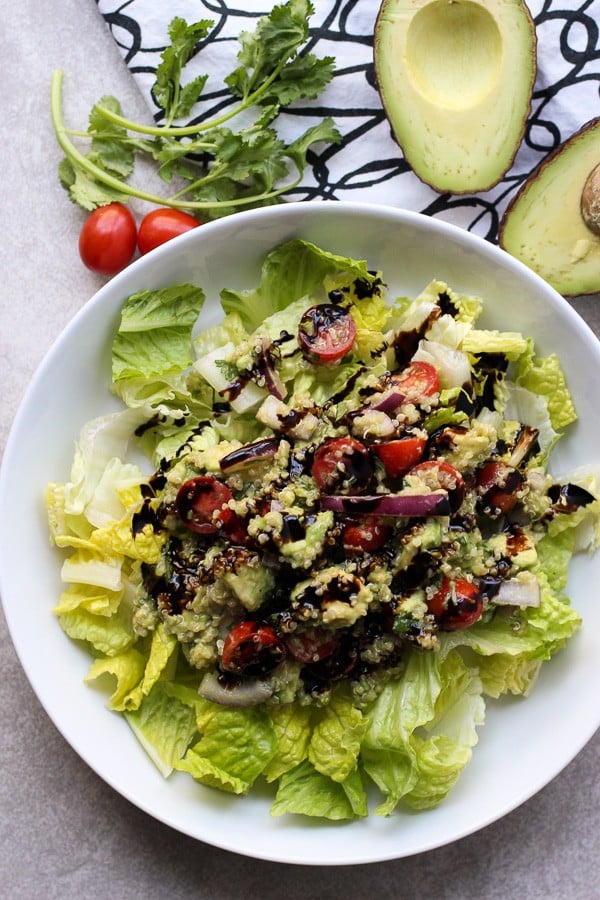 Avocado Quinoa Salad on a bed of lettuce