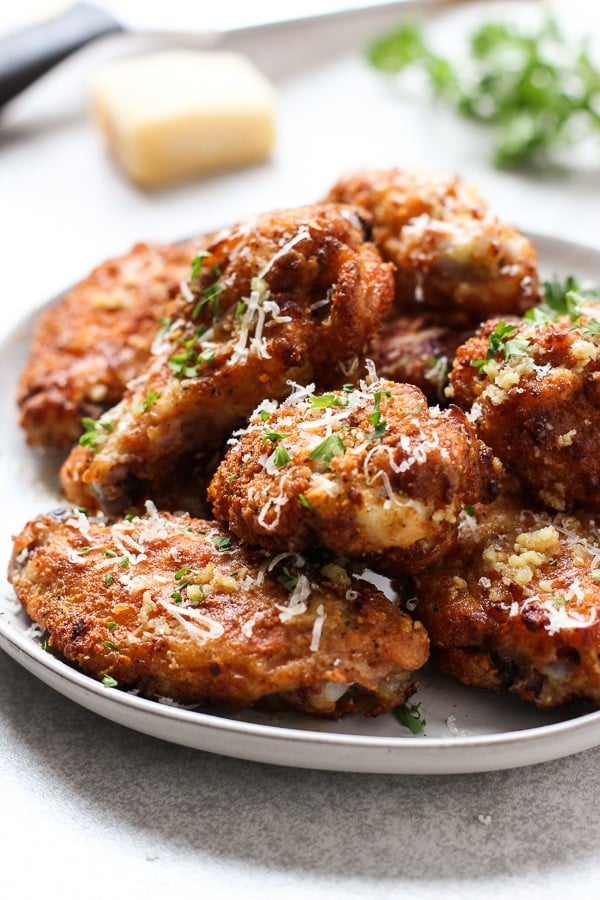 a plate of Baked Garlic Parmesan Chicken Wings