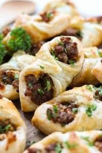 Upclose shot of Sausage and Cheese Puff Pastry Pockets