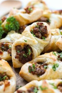 Upclose shot of Sausage and Cheese Puff Pastry Pockets