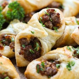 Upclose shot of Sausage and Cheese Puff Pastry Pockets