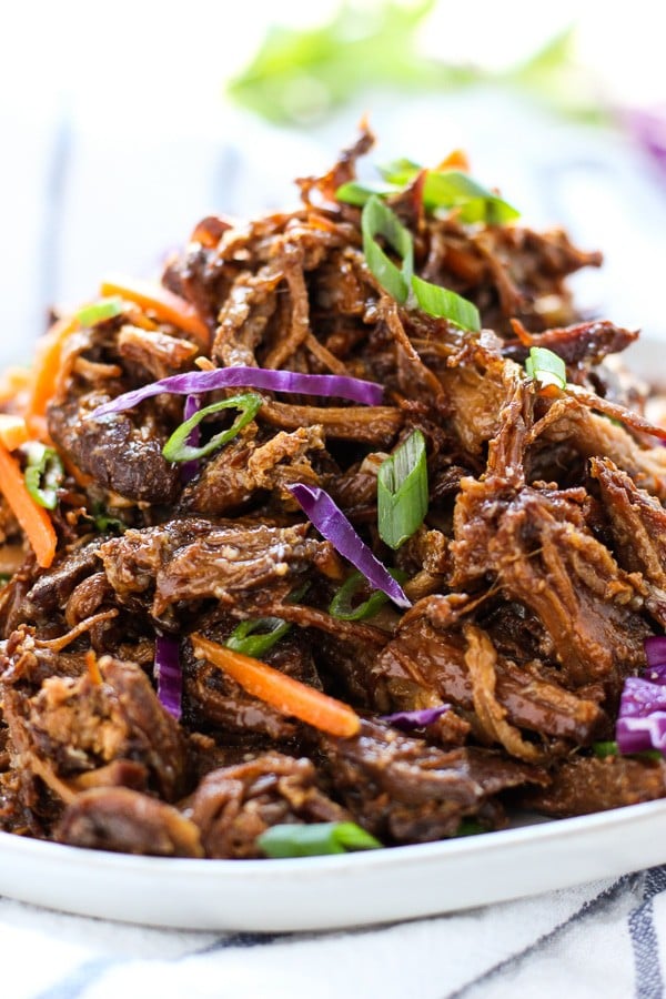 Upclose shot of Slow Cooker Asian Shredded Pork