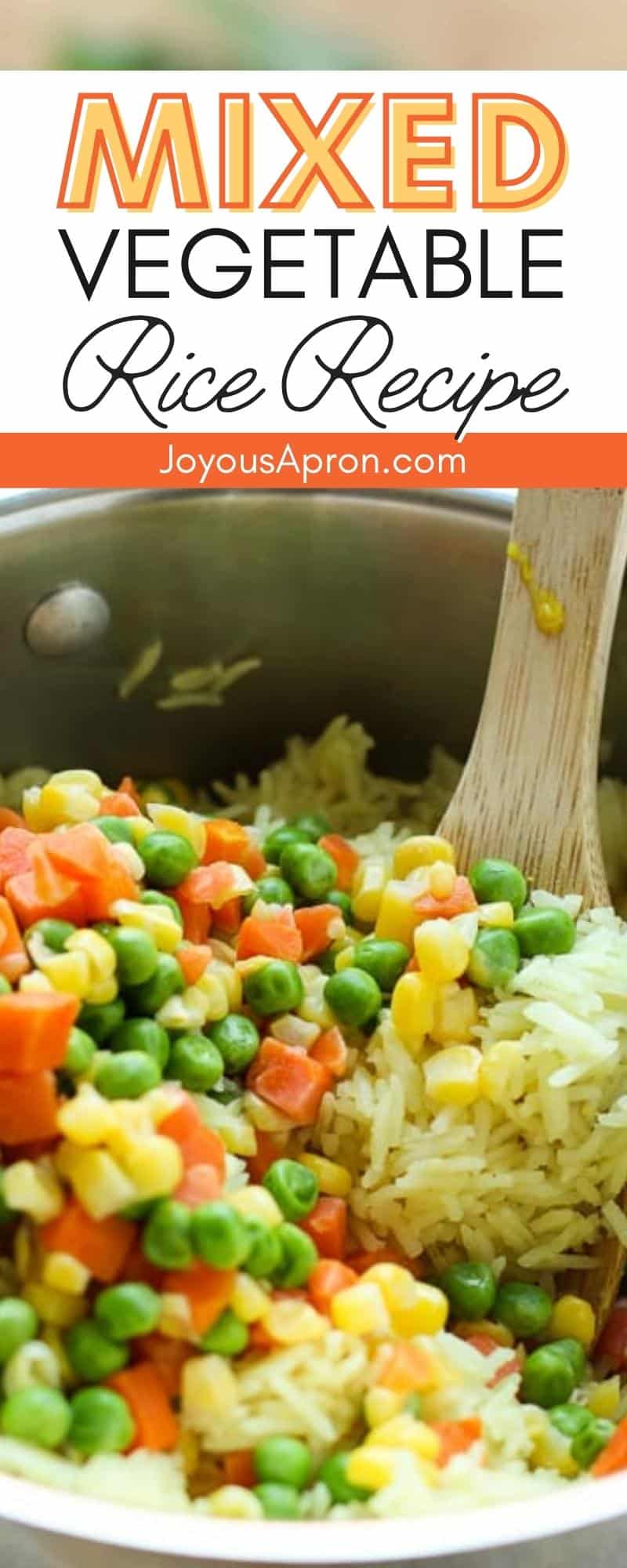 Easy Mixed Vegetable Rice - A super easy AND flavorful side! Basmati rice cooked in garlic and chicken bouillon and tossed with mixed vegetables. Quick, light and healthy too! via @joyousapron