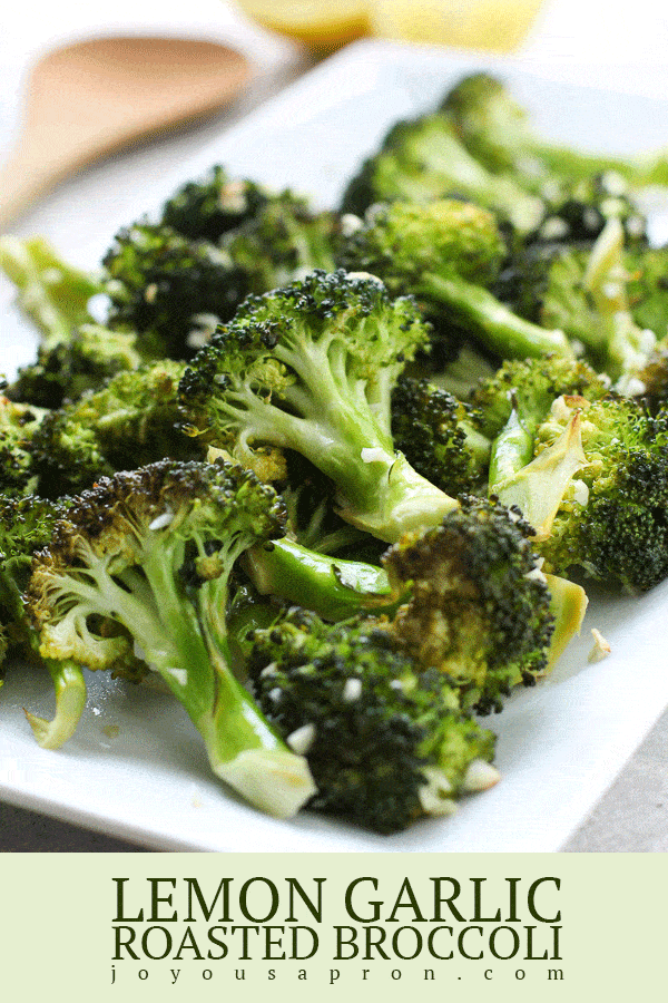 Roasted Lemon Garlic Broccoli - easy, healthy and yummy veggie side recipe! Broccoli is coated with lemon juice, garlic and butter, then baked in the oven. An easy vegetable side to any meal! Vegetarian and gluten free. via @joyousapron