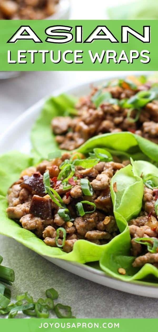 Asian Lettuce Wraps - an easy, healthy and low-carb Asian inspired appetizer or light meal for lunch or dinner. Flavorful ground pork or chicken tossed with shiitake mushrooms and water chestnuts in a savory sweet sauce, wrapped around crunchy lettuce. via @joyousapron