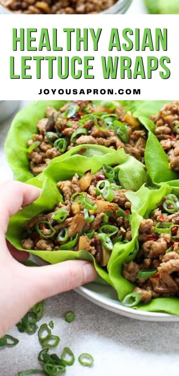 Asian Lettuce Wraps - an easy, healthy and low-carb Asian inspired appetizer or light meal for lunch or dinner. Flavorful ground pork or chicken tossed with shiitake mushrooms and water chestnuts in a savory sweet sauce, wrapped around crunchy lettuce. via @joyousapron