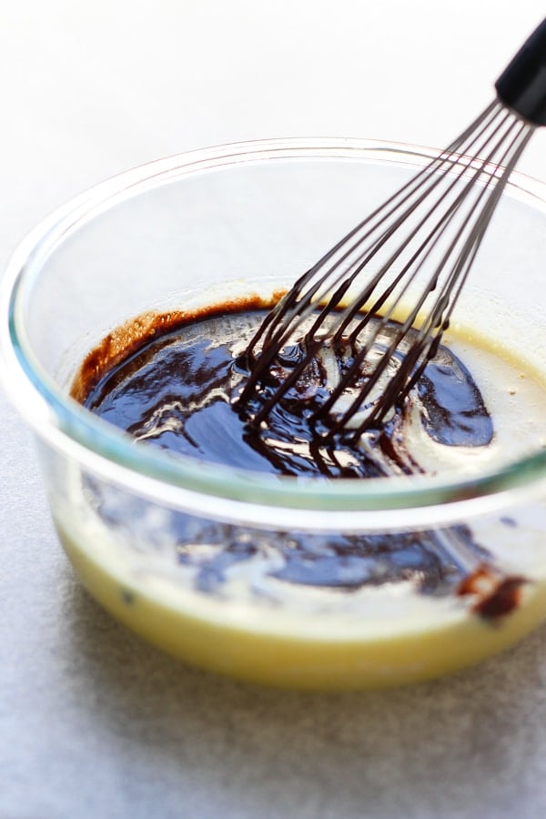 Whisking ingredients for Molten Chocolate Lava Cake