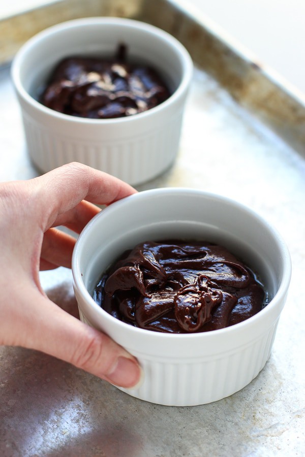 Uncooked Molten Chocolate Lava Cakes in ramekins