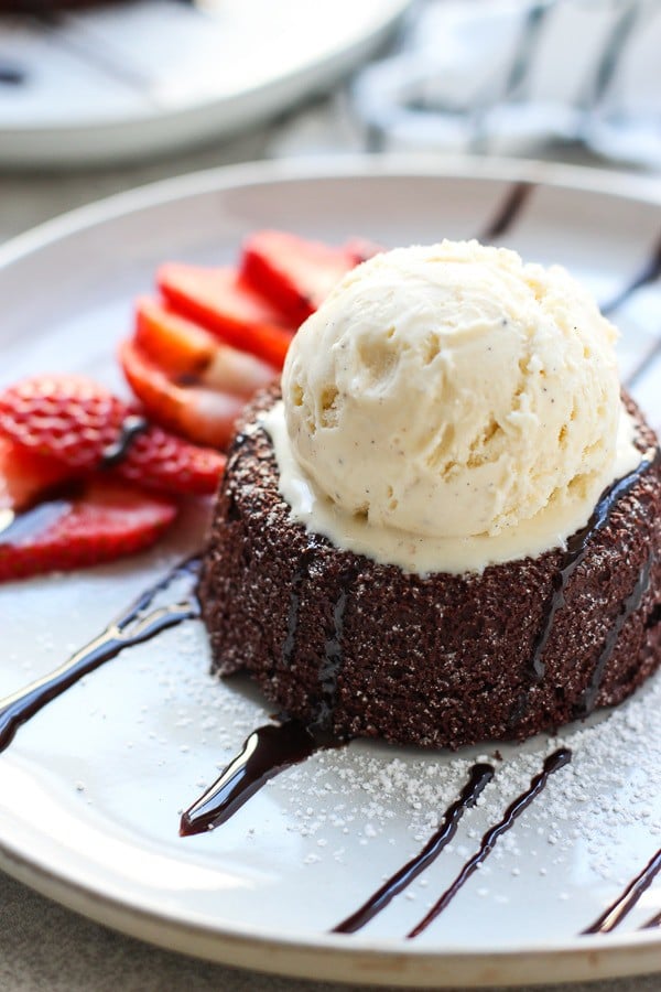 Molten Chocolate Lava Cake topped with vanilla ice cream