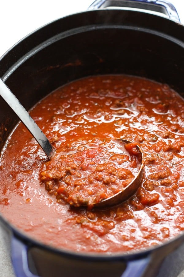 Tomato based meat sauce for The Best Spaghetti and Meat Sauce