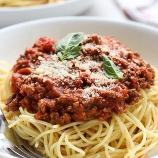 Closeup shot of The Best Spaghetti and Meat Sauce