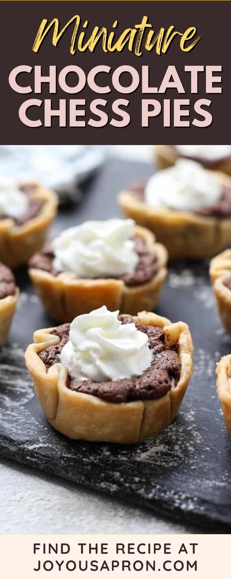Mini Chocolate Chess Pie - easy dessert and sweet treat for the Thanksgiving and Christmas holidays, parties, showers, or any day! Yummy finger food and party food filled with warm, gooey, rich chocolate filling. With some portion control! via @joyousapron