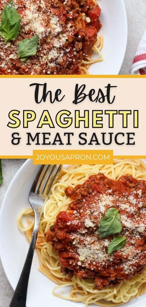 Spaghetti Meat Sauce - a classic Italian pasta recipe. Spaghetti is cooked al dente, topped with tomato-based sauce made with red wine, parmesan cheese, a blend of flavor-bursting herbs, and perfectly seasoned ground beef. via @joyousapron