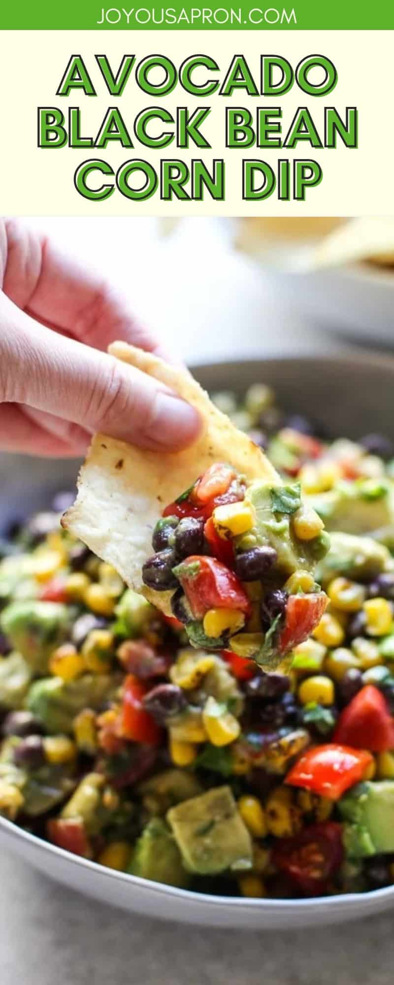 Avocado Corn and Black Bean Salsa - appetizer, side dish and dip that is fresh, easy, no-cook, and healthy. Perfect for game day, parties and showers! Vegan, vegetarian, gluten free friendly. via @joyousapron