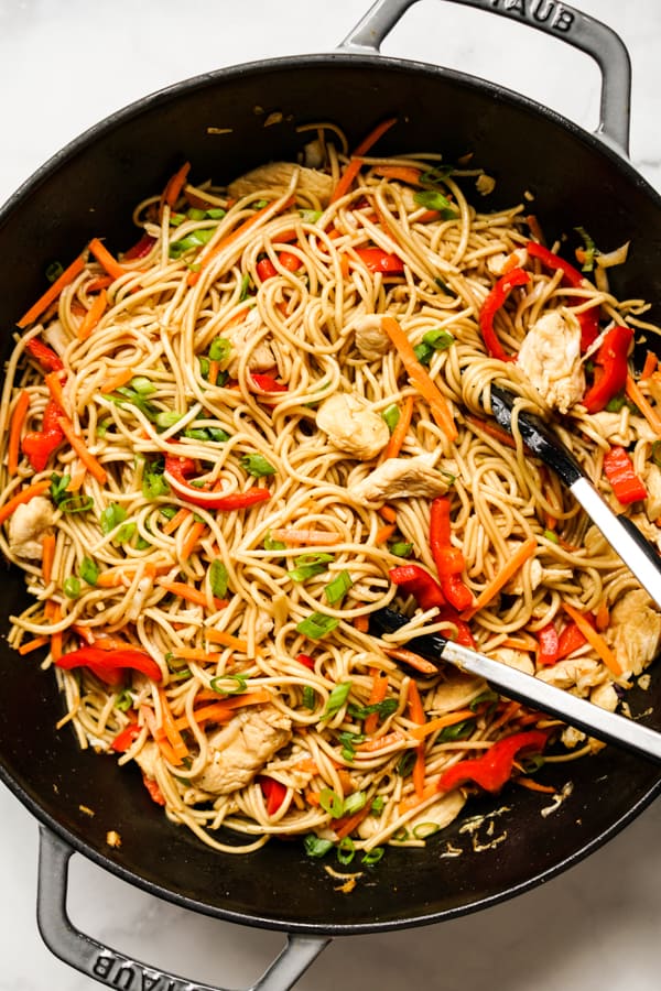 Chicken Lo Mein in a large non-stick skillet