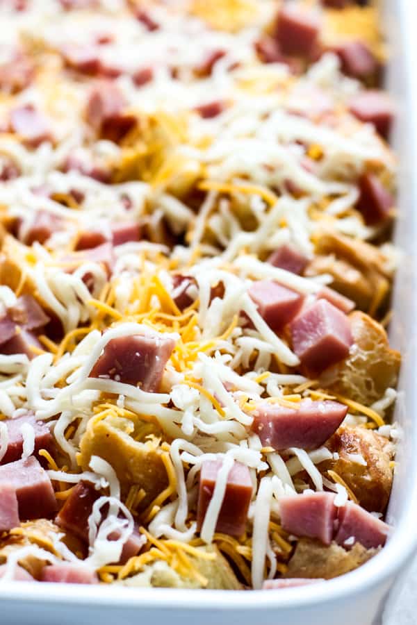 Unbaked Ham and Cheese Croissant Casserole