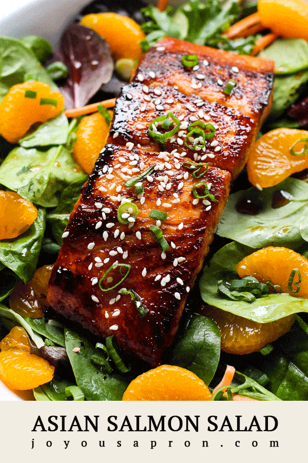 Asian Salmon Salad - A light, healthy and low carb dish, perfect for summer lunch or dinner! Sticky sweet and savory salmon served on top of a bed of lettuce tossed in a flavorful Ginger Soy Dressing. via @joyousapron