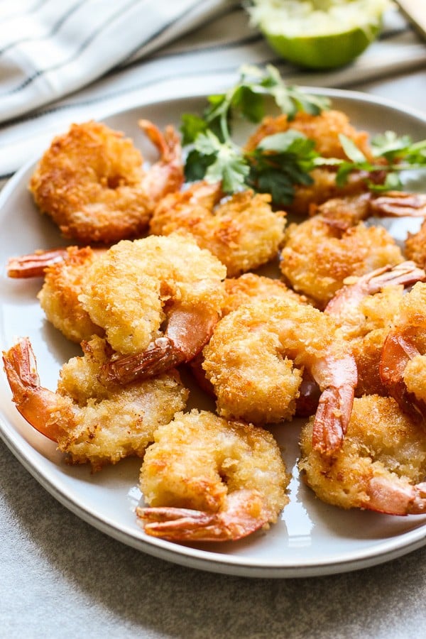 A plate of crispy fried panko shrimp