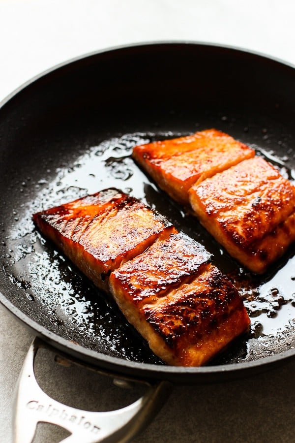 Pan frying salmon