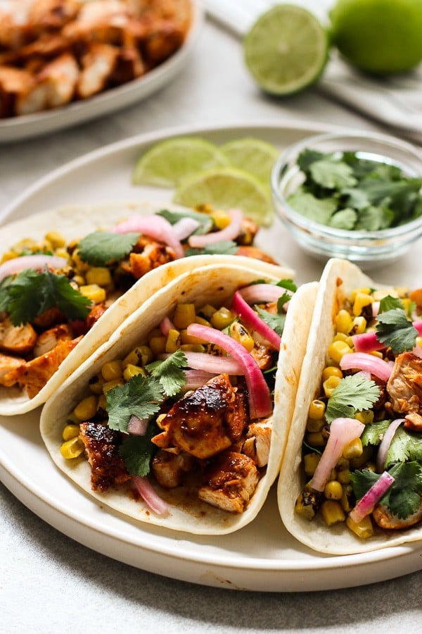 A plate of BBQ Chicken Tacos