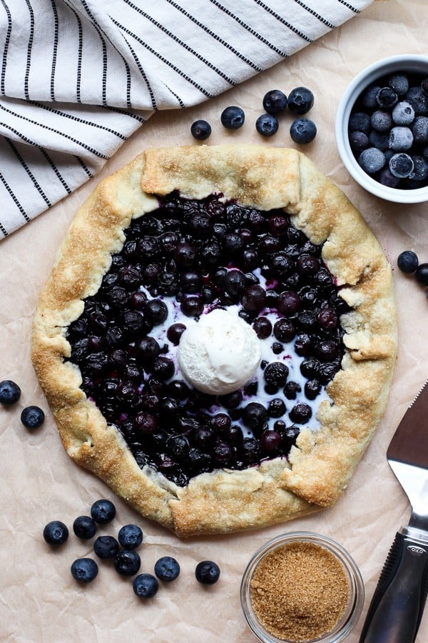 Rustic Blueberry Galette (Crostata) with a scoop of vanilla ice cream