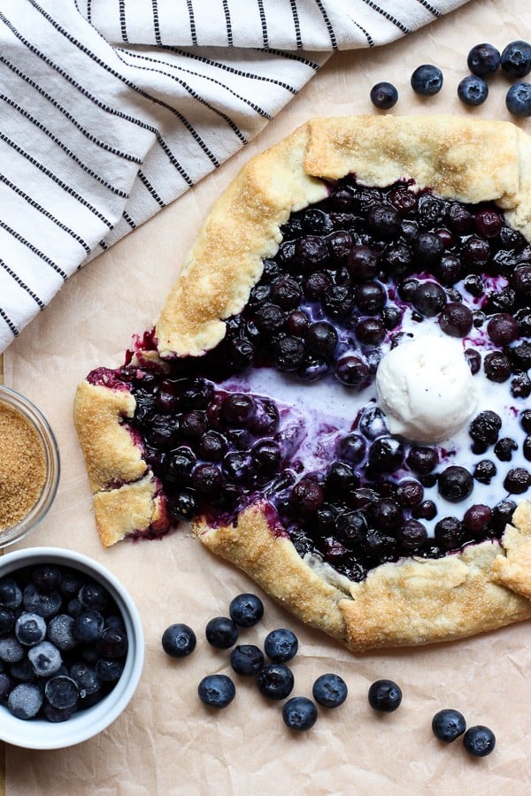 Top down view of Blueberry Galette with a scoop of ice cream