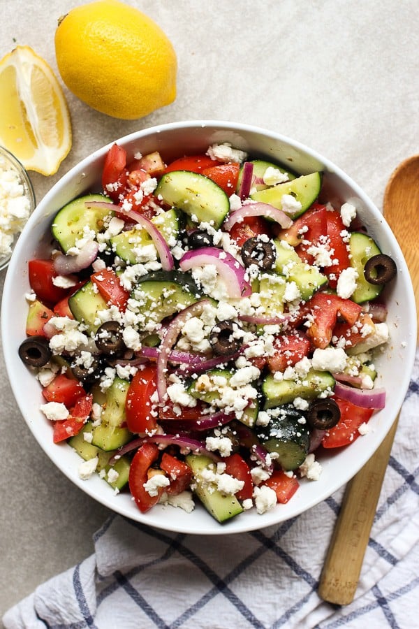 Top down photograph of Greek Cucumber Salad