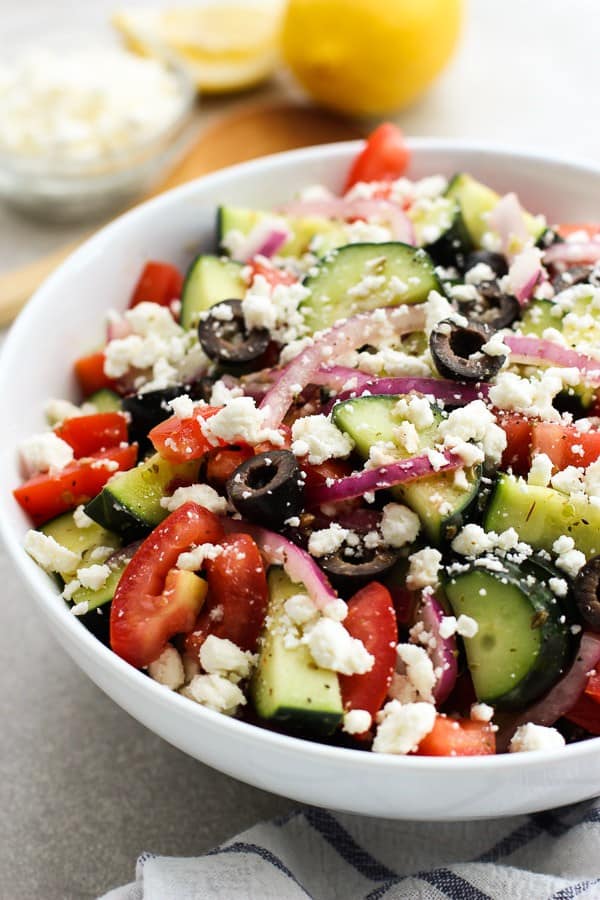 Greek Cucumber Salad in a large bowl