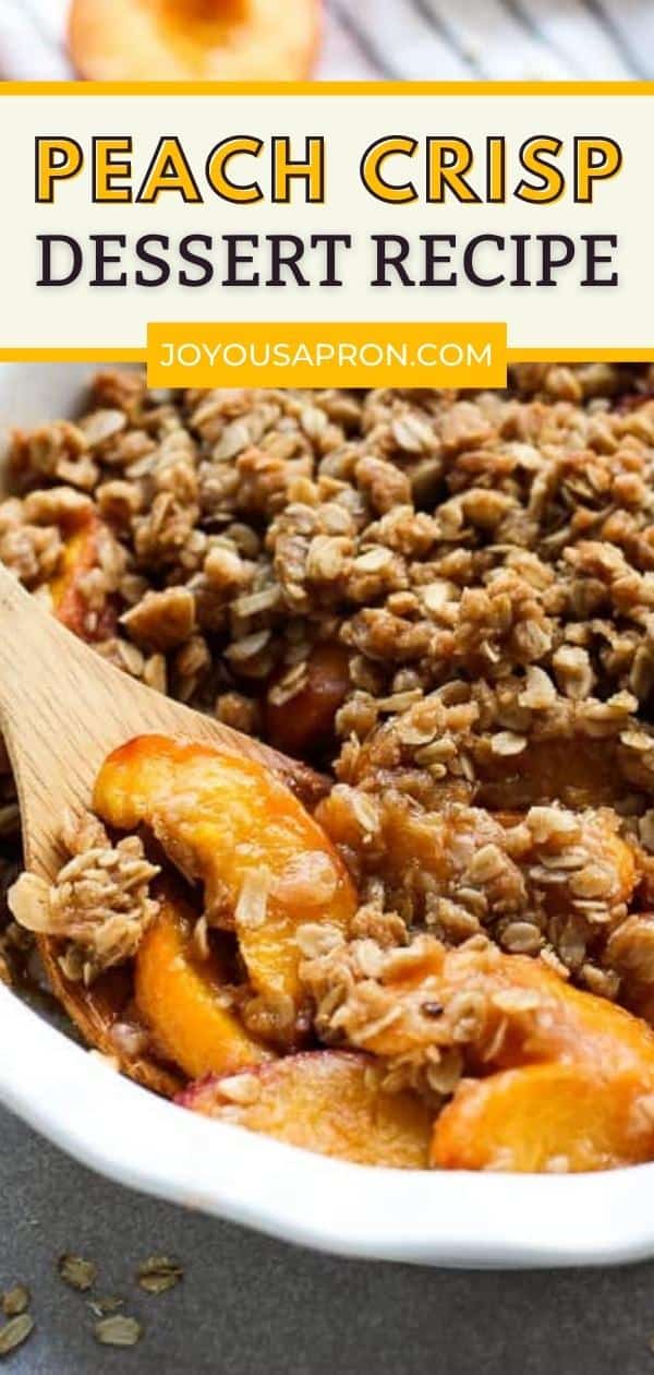 Easy Peach Crisp - The perfect summer fruit dessert! This sweet treat is easy to make and super delicious! Top with vanilla ice cream for the perfect treat! via @joyousapron