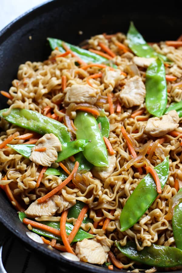 Ramen noodles in a skillet