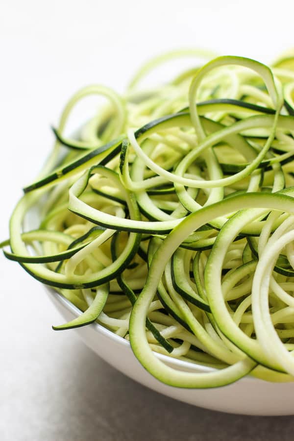 A bowl of zucchini noodles