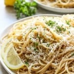 Two plates of Lemon Garlic Parmesan Pasta