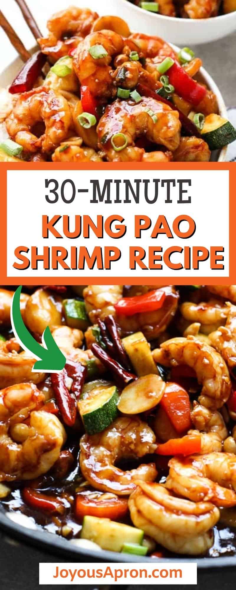 Kung Pao Shrimp - easy, healthy and delicious Asian seafood dish! Delicious shrimp stir fry dish tossed in a homemade Kung Pao sauce, combined with yummy veggies. Sooo much yummier and healthier than Chinese takeout! via @joyousapron