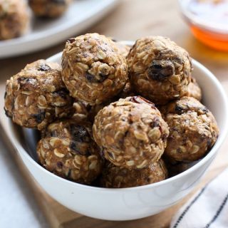 A bowl fo No Bake Almond Butter Energy Balls