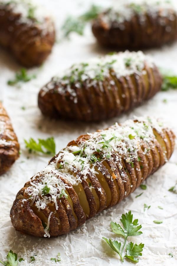 A few Garlic Parmesan Hasselback Potatoes