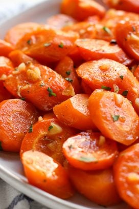 a plate of oven baked carrots
