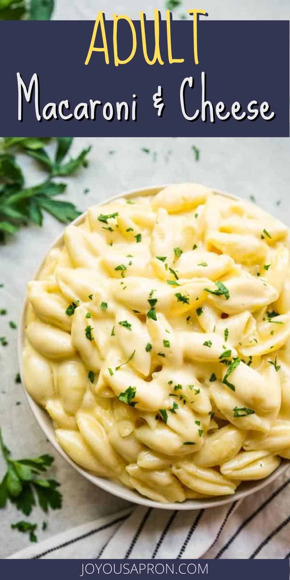 Macaroni and Cheese - a gourmet, adult and grown up version of mac and cheese, made with heavy cream, American cheese and white cheddar. Pasta is coated in a thick, creamy delicious cheese sauce. It's the classic all-American side dish for dinners and even the holidays! via @joyousapron
