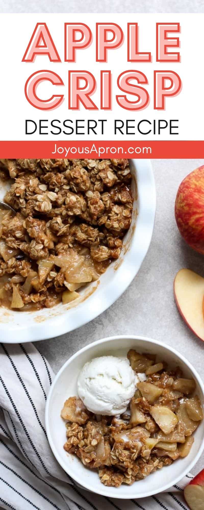 Easy Apple Crisp - easy apple dessert recipe! Warm apple filling combined with crunchy crisp, topped with vanilla ice cream. It's the perfect Fall dessert! via @joyousapron