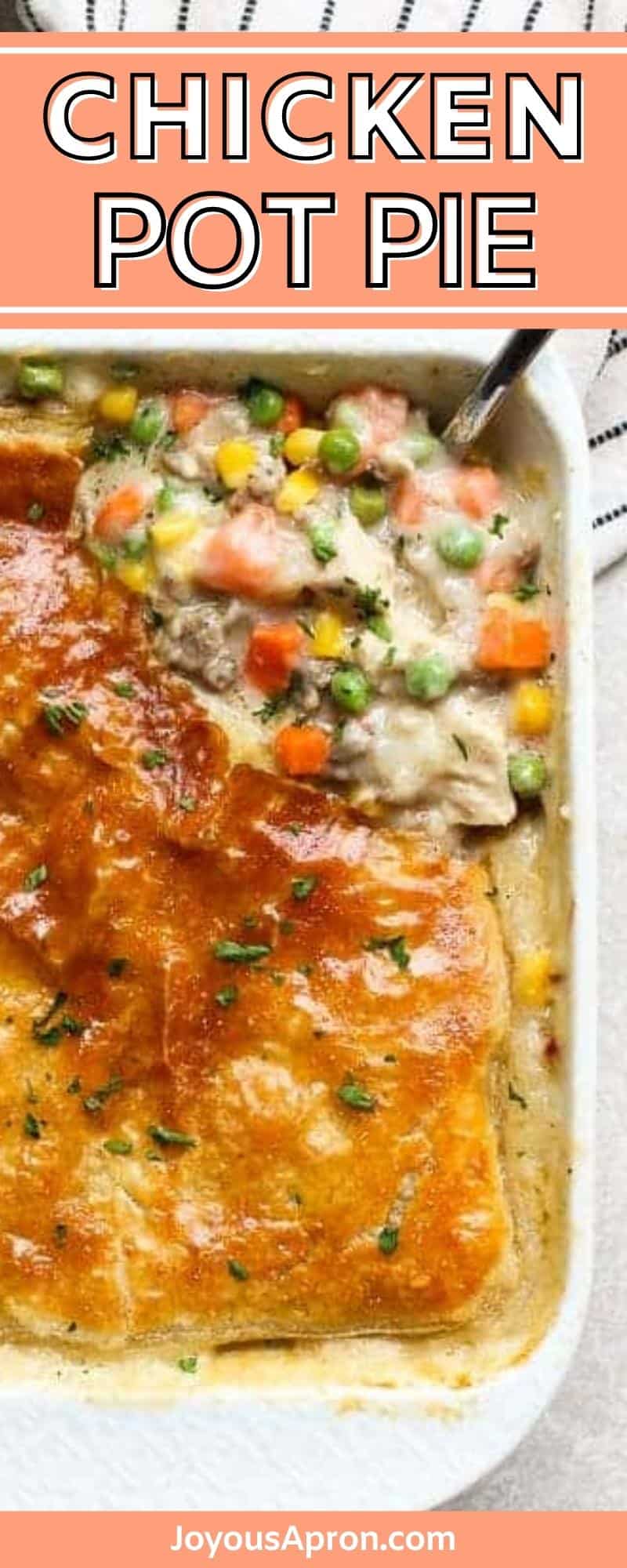 Puff Pastry Chicken Pot Pie - a yummy, easy comfort food recipe, perfect for dinner and meal prep! Oven baked creamy chicken pot pie filling topped with flaky pastry. Make this one pan family recipe this Fall and winter! via @joyousapron