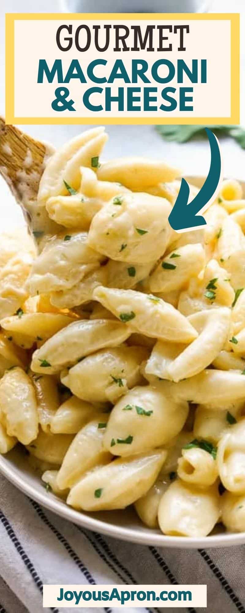 Macaroni and Cheese - a gourmet, adult and grown up version of mac and cheese, made with heavy cream, American cheese and white cheddar. Pasta is coated in a thick, creamy delicious cheese sauce. It's the classic all-American side dish for dinners and even the holidays! via @joyousapron