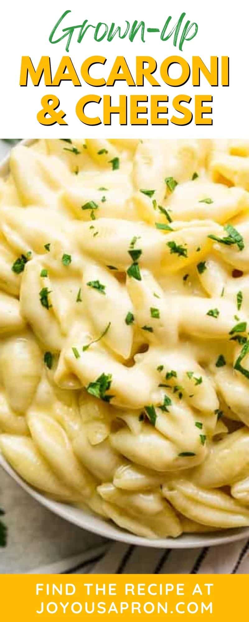 Macaroni and Cheese - a gourmet, adult and grown up version of mac and cheese, made with heavy cream, American cheese and white cheddar. Pasta is coated in a thick, creamy delicious cheese sauce. It's the classic all-American side dish for dinners and even the holidays! via @joyousapron