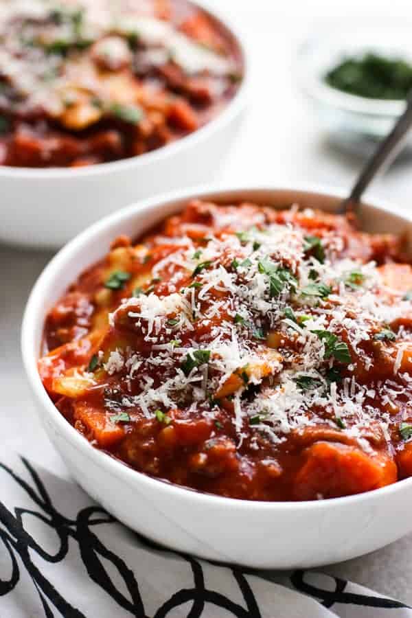 Ravioli Soup - with Tomatoes and Ground Beef - Joyous Apron