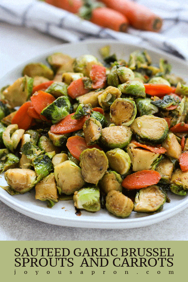 Sautéed Garlic Brussel Sprouts and Carrots - Easy veggie side recipe that is healthy, light and so flavorful! Brussel sprouts and carrots sautéed under high heat, coated with garlic and chicken flavored bouillon. via @joyousapron