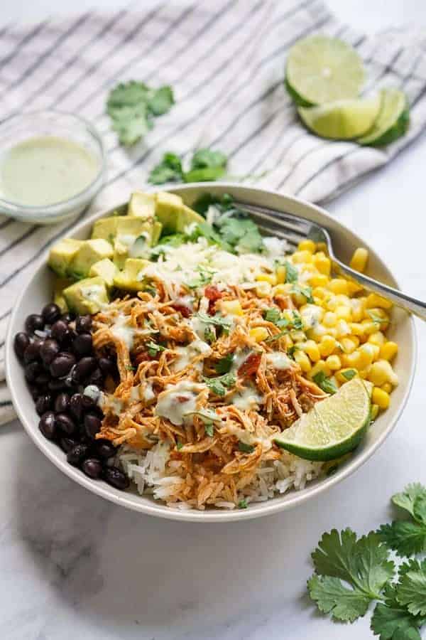 Slow Cooker Chicken Burrito Bowl (Crockpot) - Joyous Apron