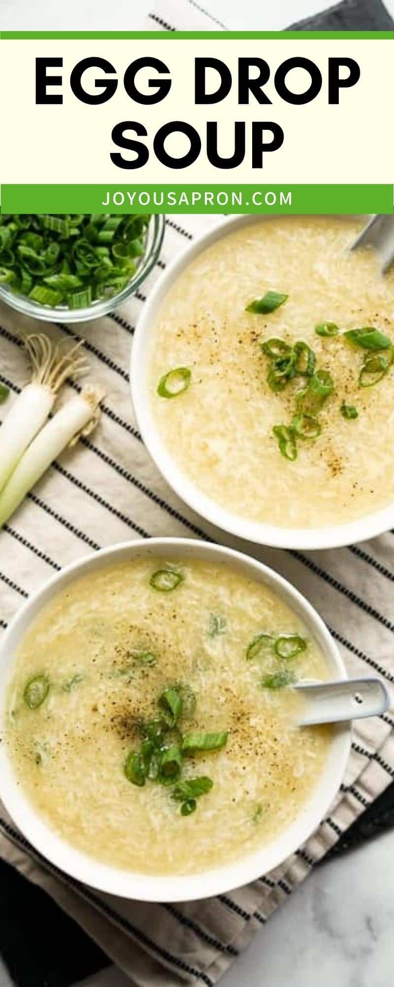 Egg Drop Soup - an easy, healthy, light Asian comfort food and side! Chicken-based broth with silky egg strands. So easy to make - skip Chinese takeout and make this delicious soup today! via @joyousapron
