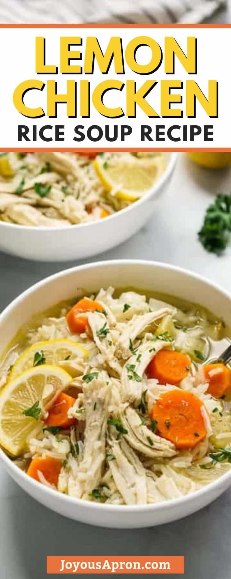 Lemon Chicken and Rice Soup - cozy and easy soup recipe! Chicken bone broth infused with herbs, cooked with chicken, rice, lemon juice and lots of veggies. Comfort food for the soul! via @joyousapron