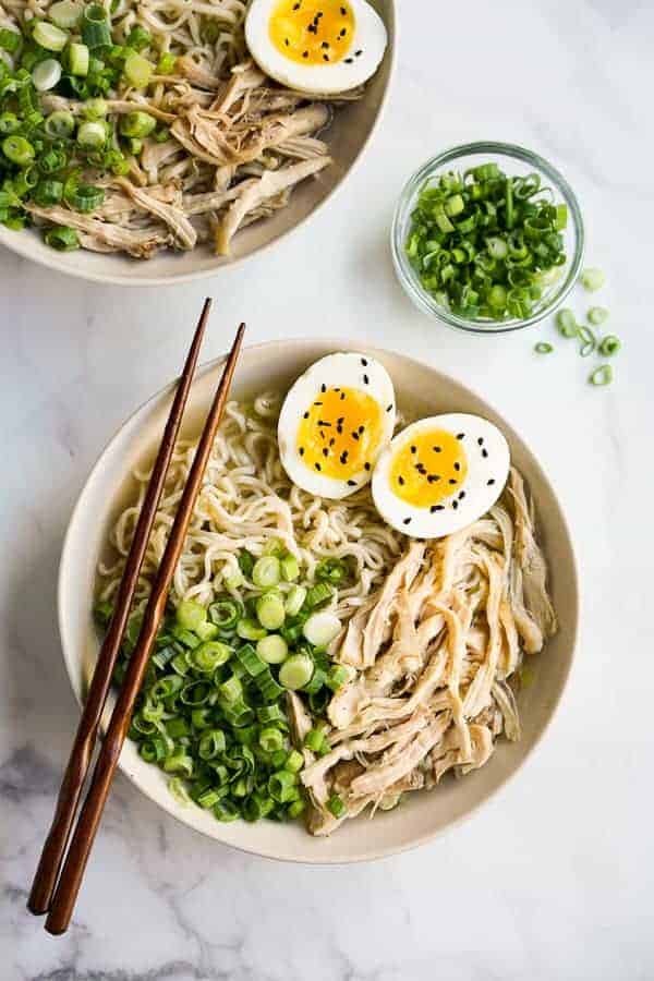 Two bowls of Instant Pot Ramen Noodles