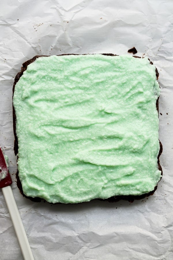 Brownie topped with mint icing